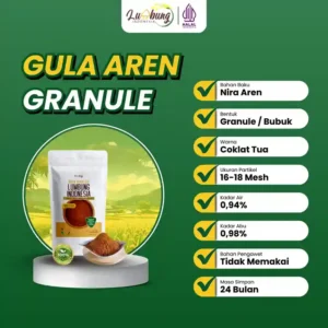 Pemanis alami gula aren halal, murni, diproduksi langsung oleh produsen, supplier, dan distributor terpercaya di Indonesia. gula aren granule