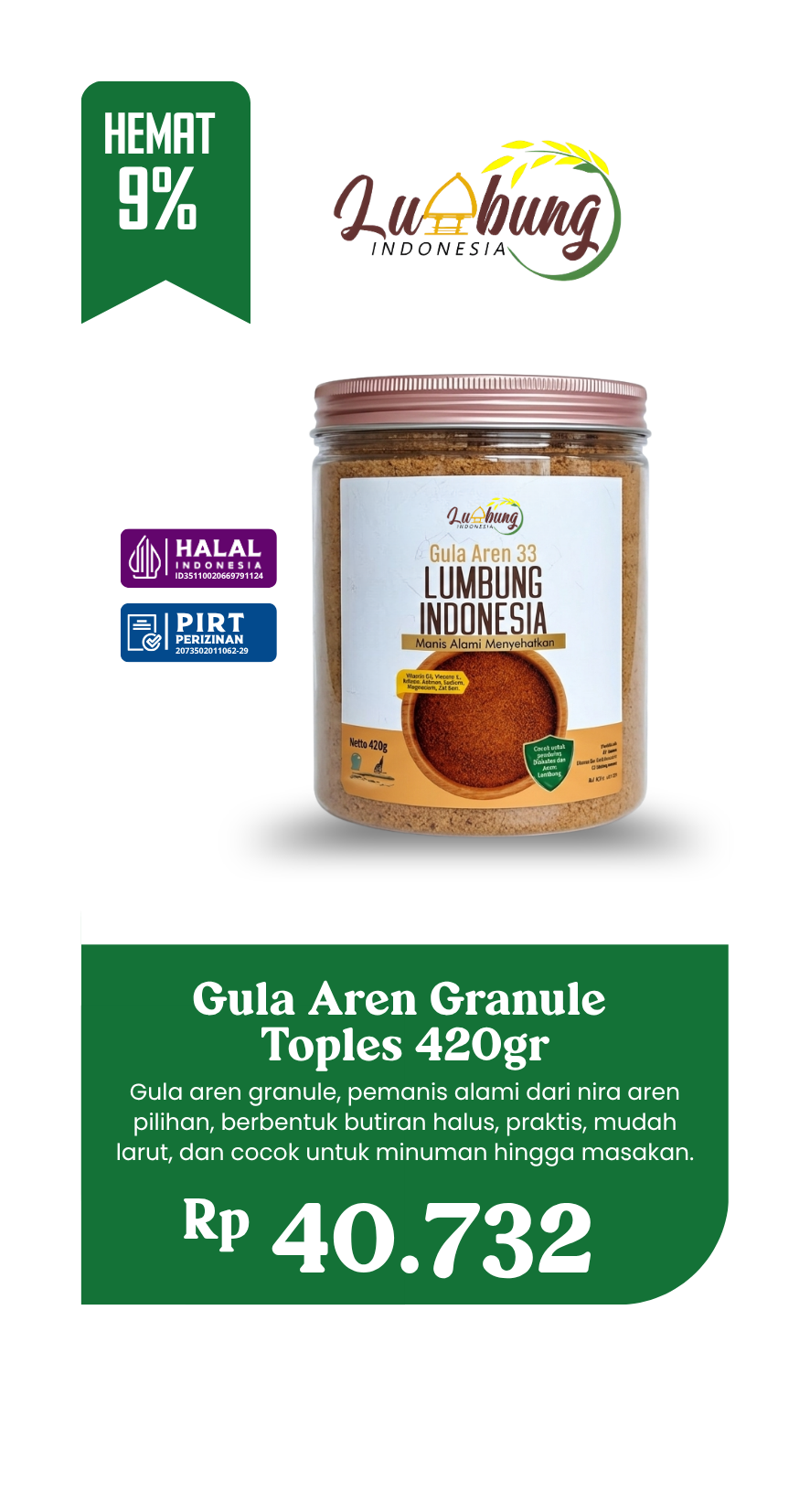 Gula Aren Granule Toples 420gr